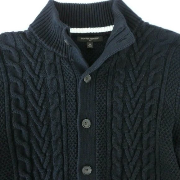 Banana Republic Other - Banana Republic Cardigan 3D Knit Cable Mock Neck Ribbed Cotton Button Front M